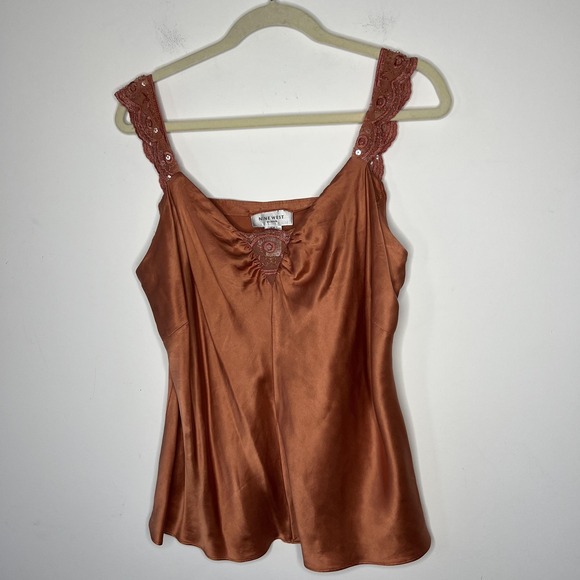 Nine West Silk Cami Tank Top Womens Plus 16W Rust Lace Sequin Straps Beaded - Picture 7 of 9
